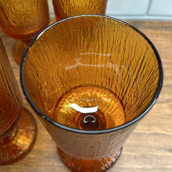 Vintage Ravenhead Siesta Mid Century Textured Stemmed Amber Glasses Set Of Four - Picture 7 of 16